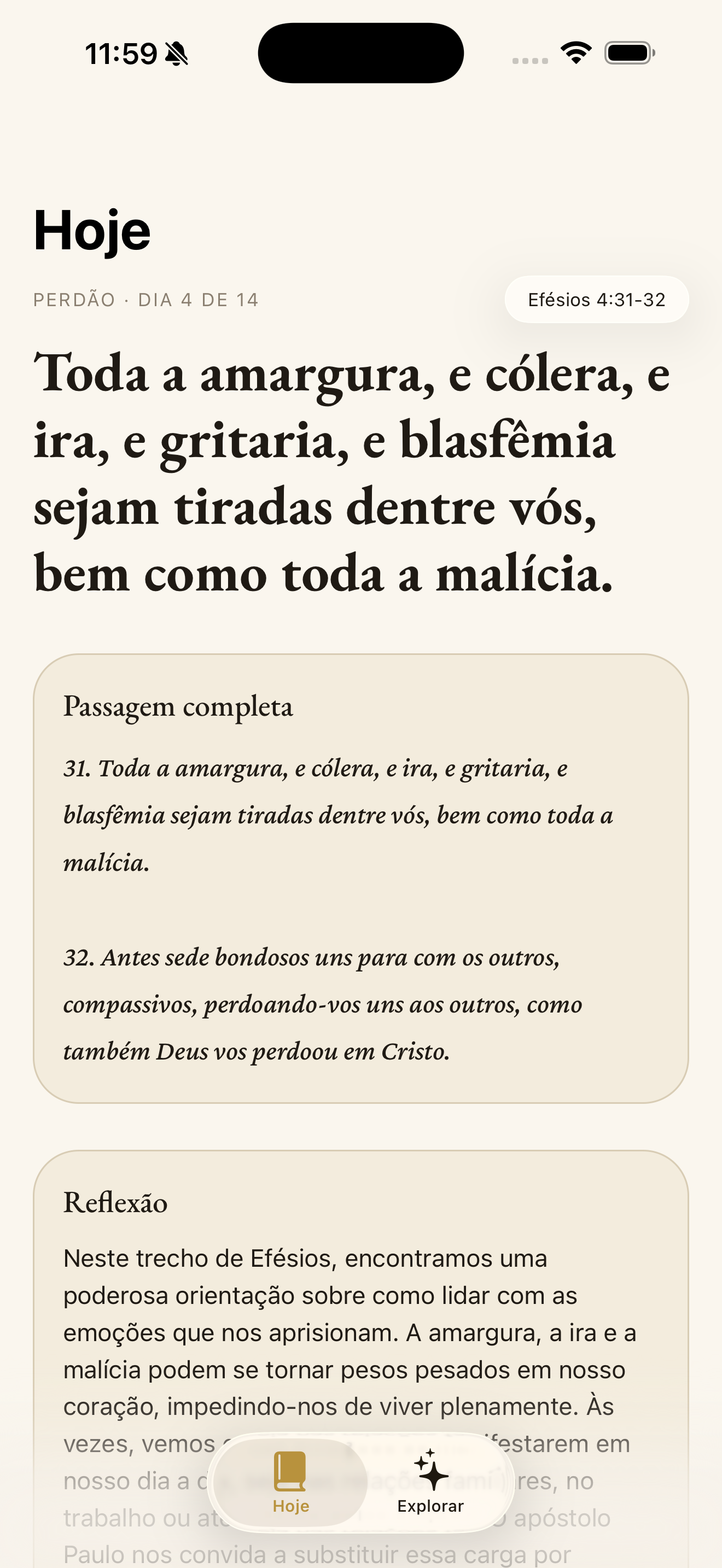 Tela Hoje do Logos AI com passagem bíblica e reflexão